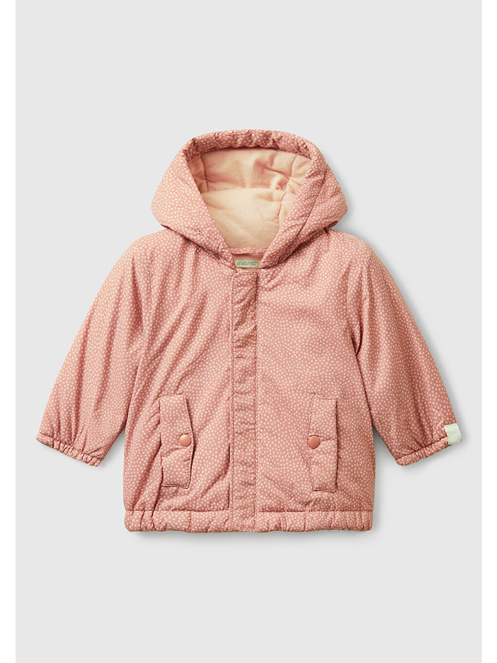 Pembe Bebek Gül Kurusu Tamamı Desenli Cepli Fermuarlı Kapüşonlu Ceket