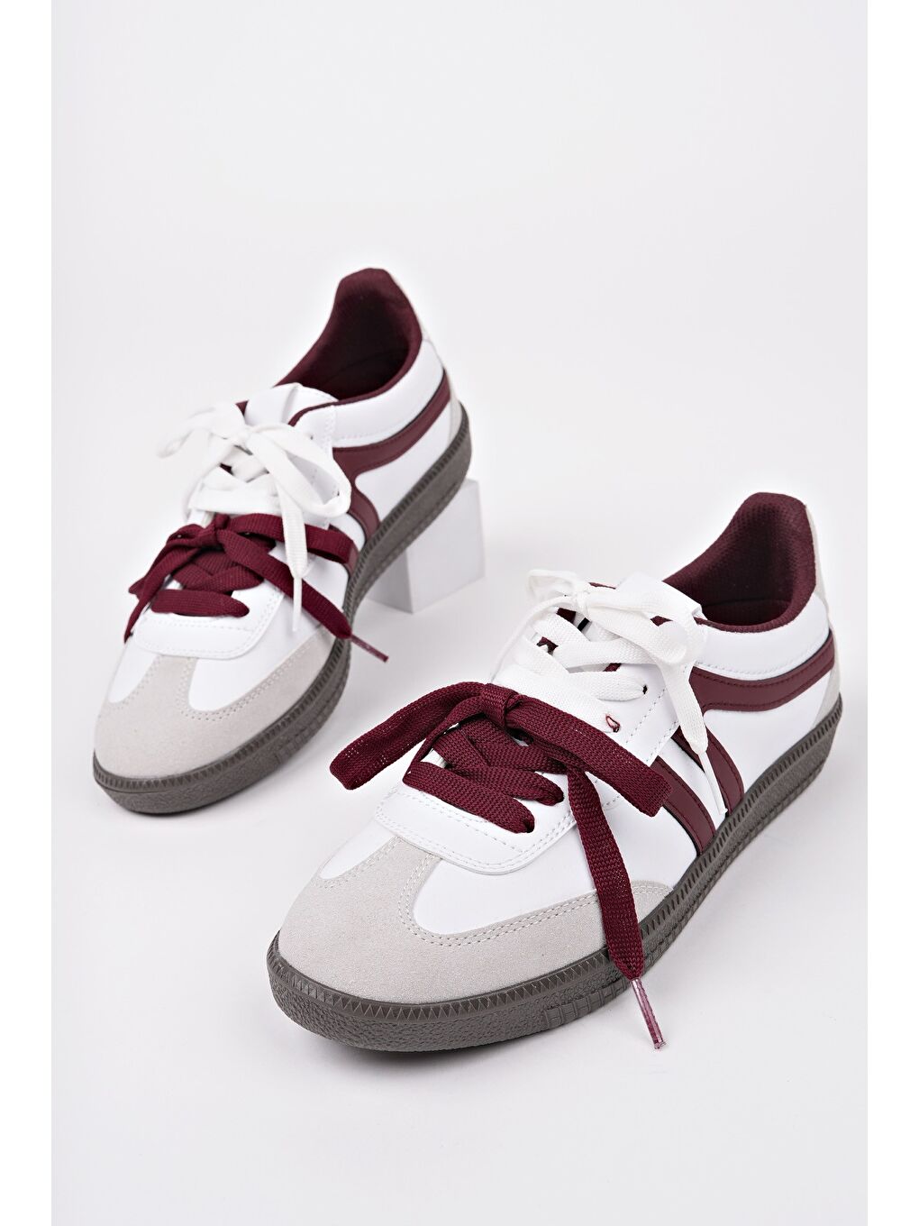 Bordo RETRO Çift Bağcıklı Günlük Kadın Sneaker Spor Ayakkabı