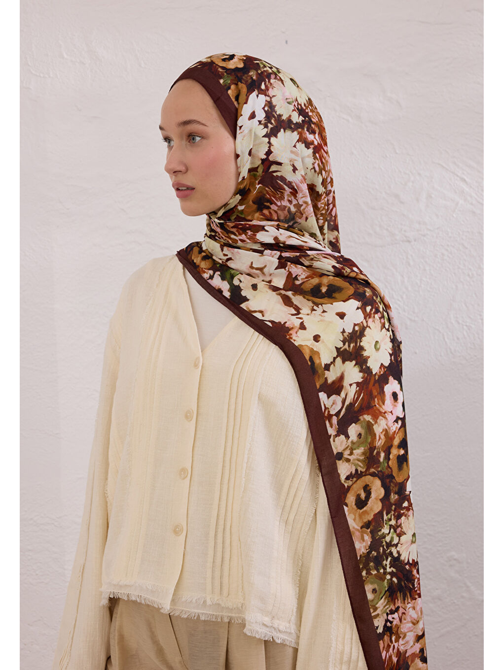 Beauty Blossom Desen Rami Şal Bordo-1