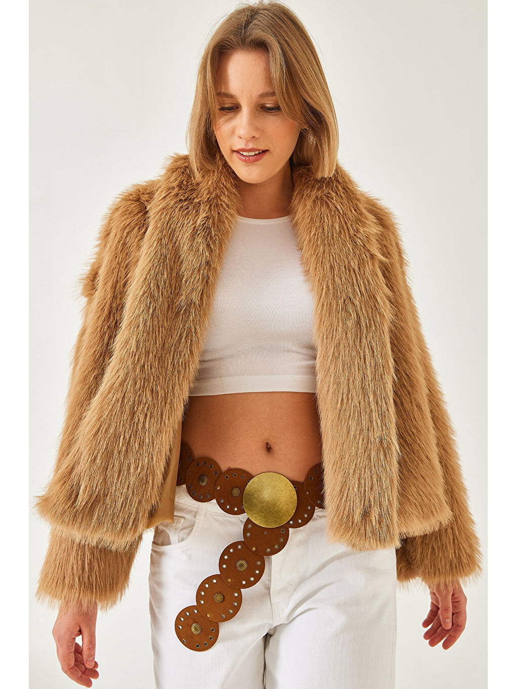Kahverengi Kadın Premium Suni Kürk Ceket