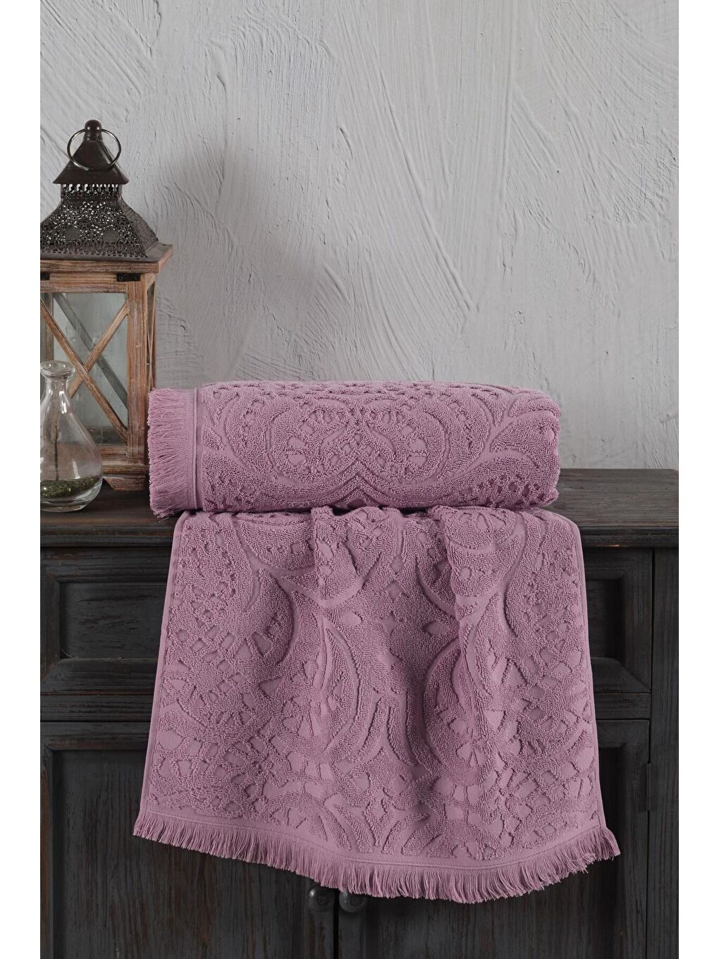 Lila Jacquard %100 Pamuk Banyo Havlusu 90x150 cm