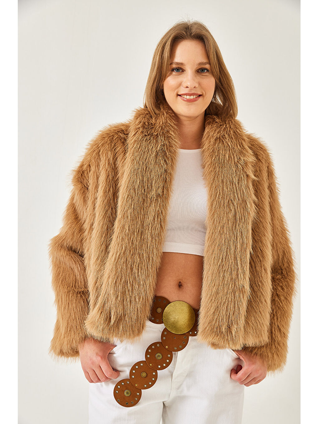 Kahverengi Kadın Premium Suni Kürk Ceket-1