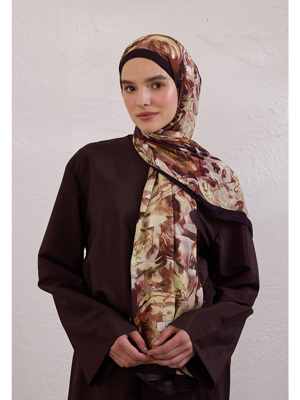 Kahverengi Nerıssa Desen Rami Şal Kahve