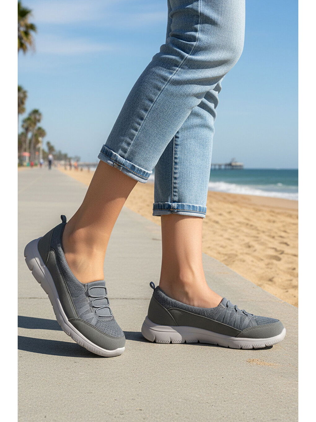 Gri Füme Fileli Hafif Esnek Kadın Günlük Yürüyüş ve Spor Ayakkabı Bst-1009 G-2