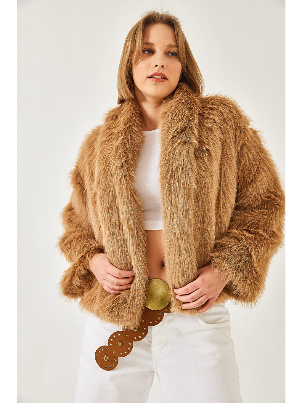 Kahverengi Kadın Premium Suni Kürk Ceket-2