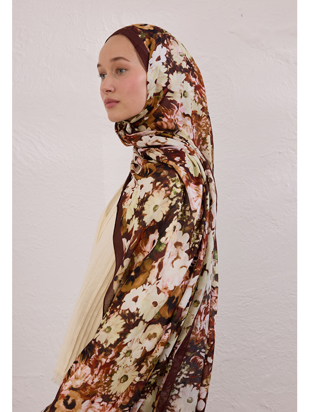 Beauty Blossom Desen Rami Şal Bordo-2