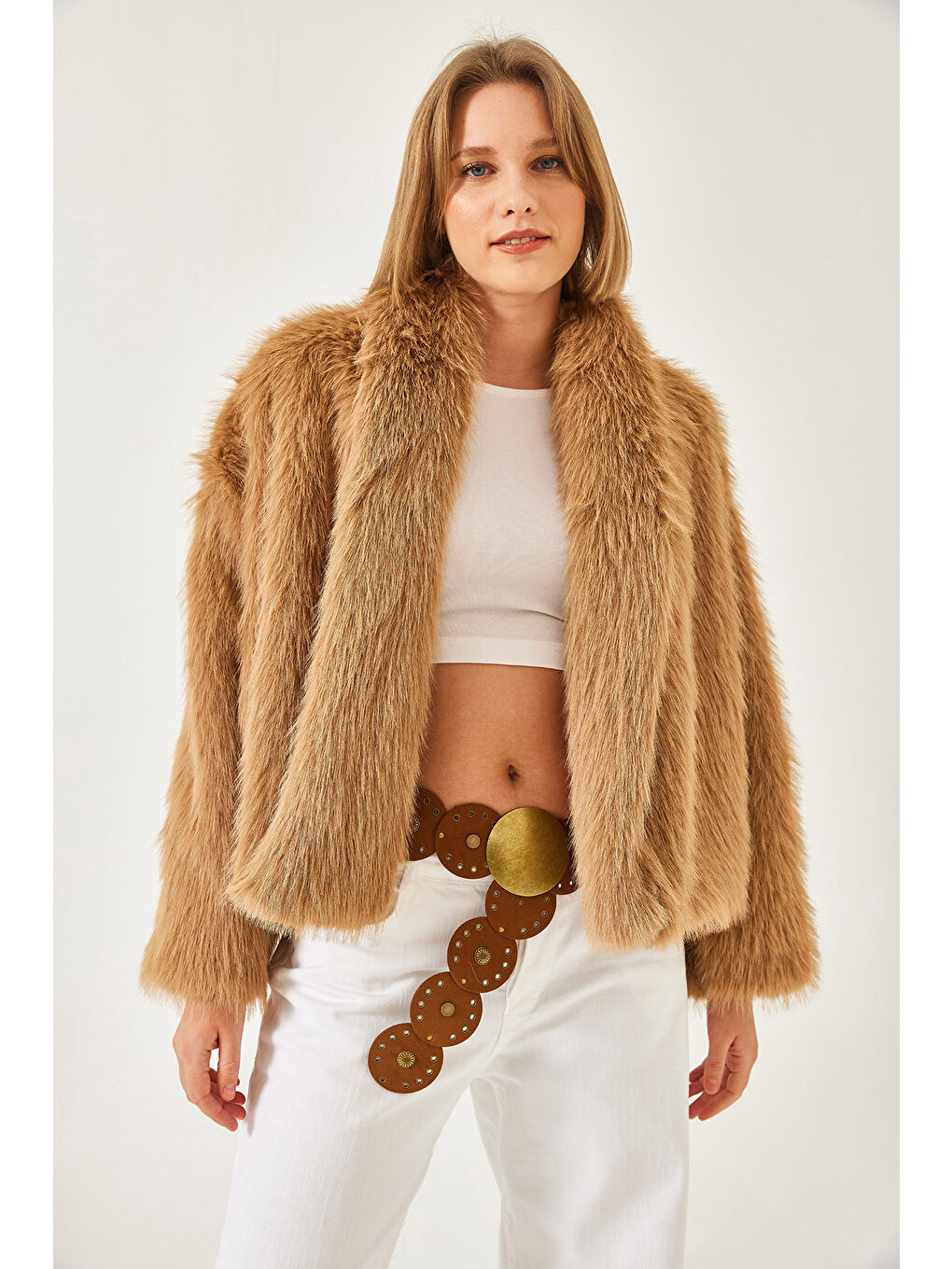 Kahverengi Kadın Premium Suni Kürk Ceket-3