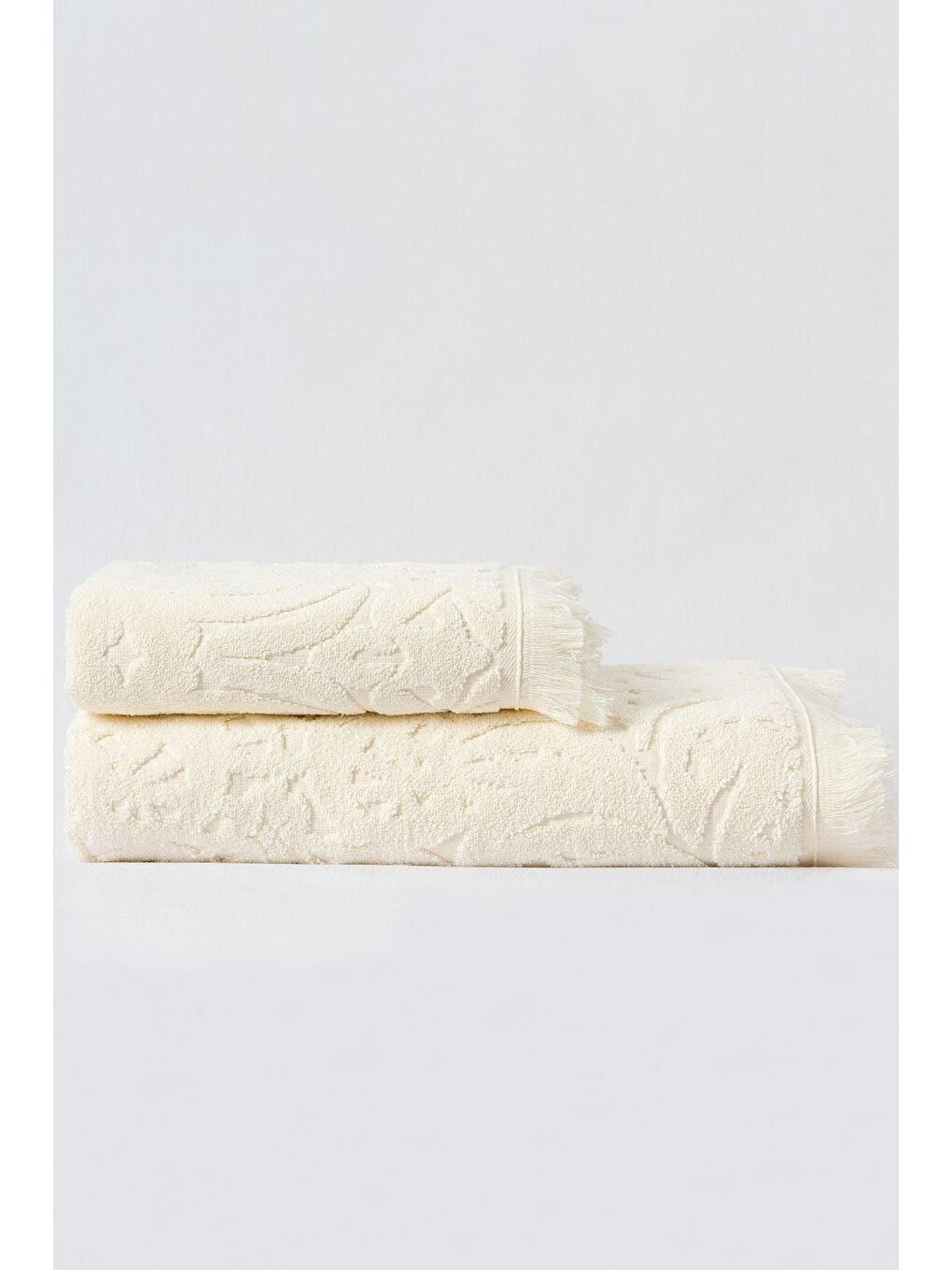 Ekru Jacquard %100 Pamuk Banyo Havlusu 90x150 cm-2