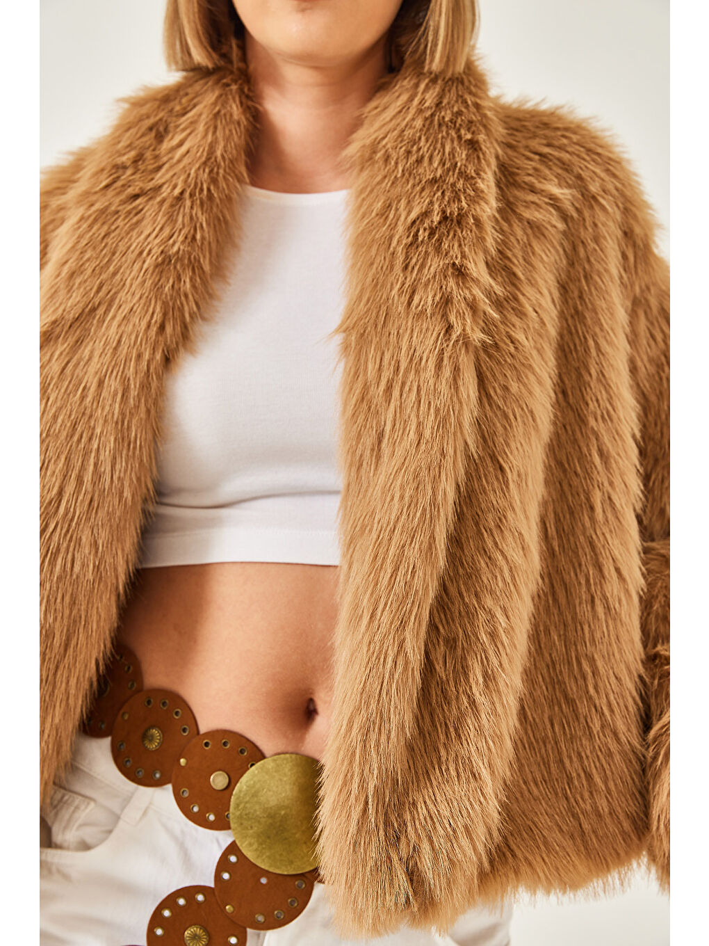 Kahverengi Kadın Premium Suni Kürk Ceket-4