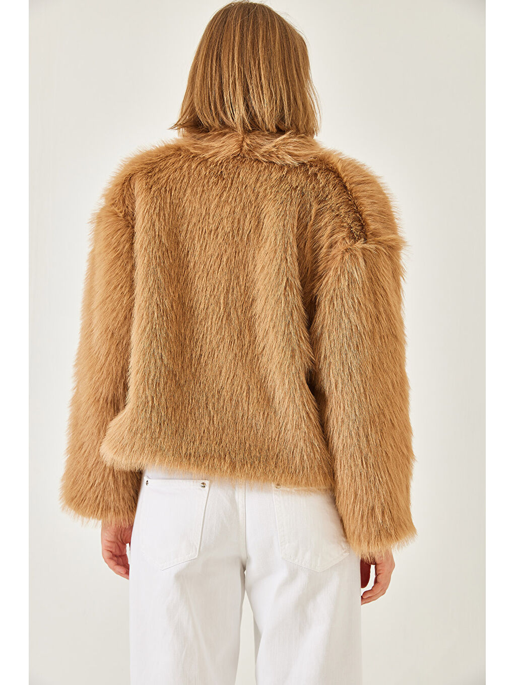 Kahverengi Kadın Premium Suni Kürk Ceket-5