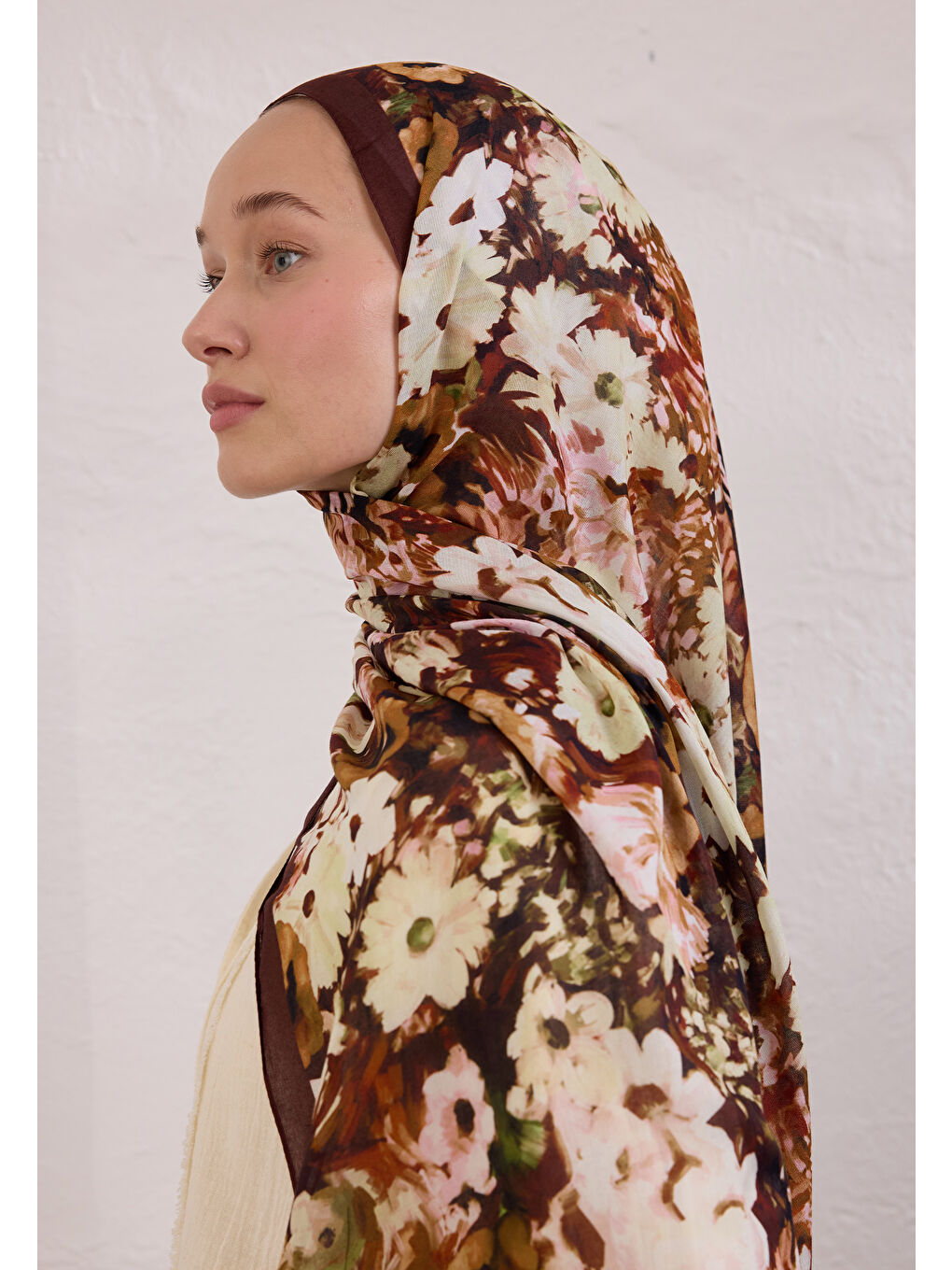 Beauty Blossom Desen Rami Şal Bordo-3