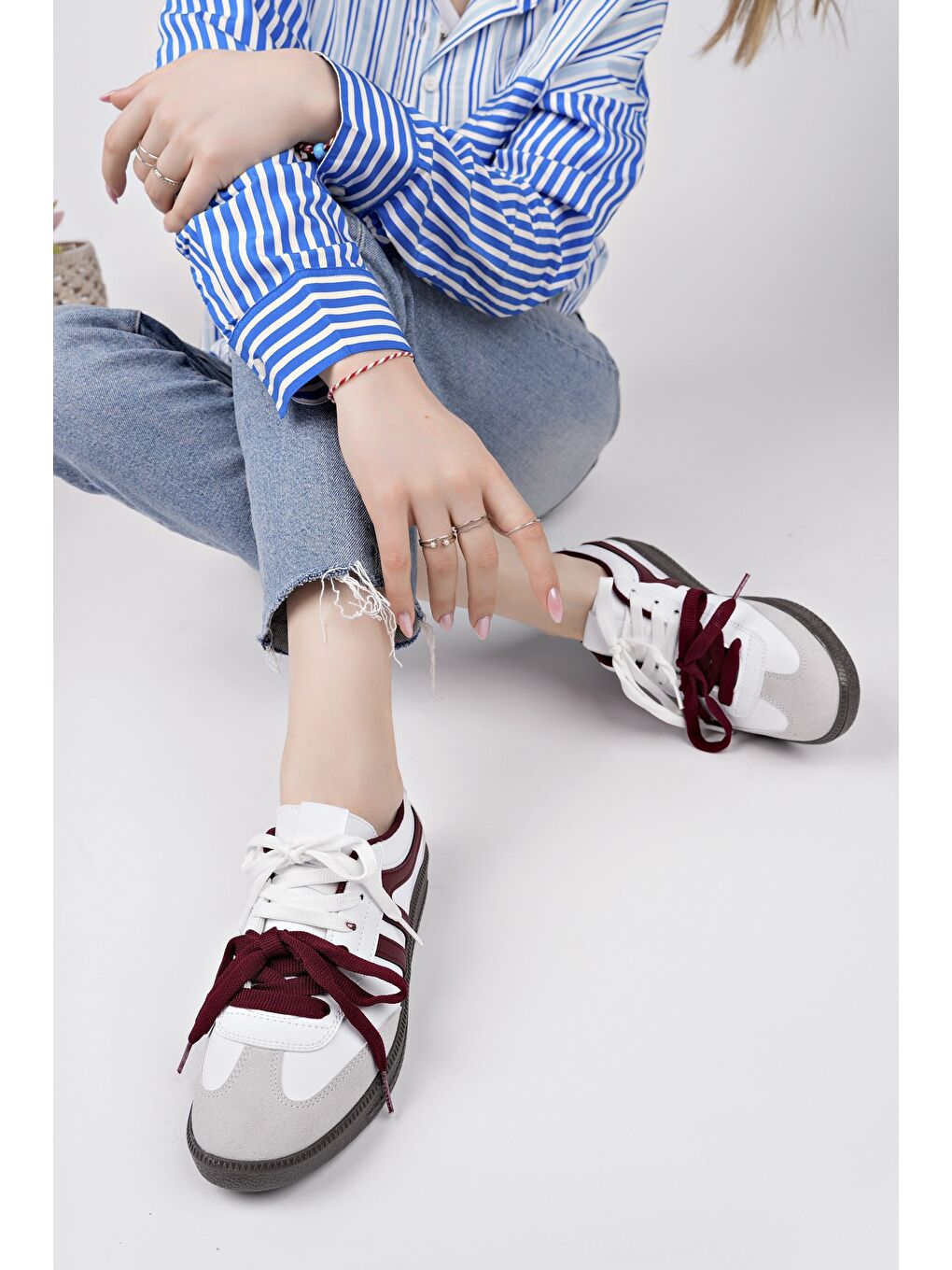 Bordo RETRO Çift Bağcıklı Günlük Kadın Sneaker Spor Ayakkabı-4