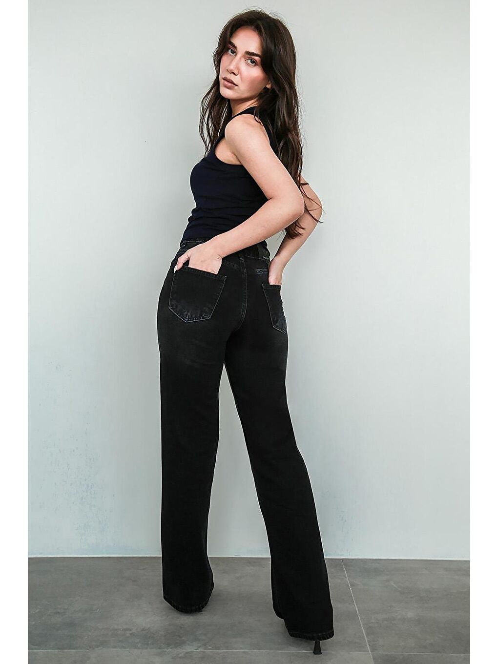 Madmext Siyah Yüksek Bel Kadın Wide Leg Pantolon Mg2388 - 1
