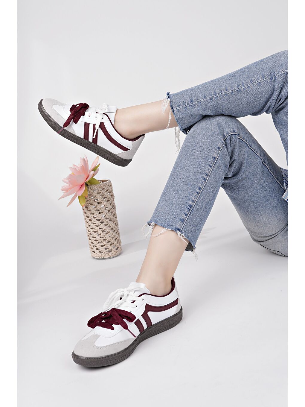 Bordo RETRO Çift Bağcıklı Günlük Kadın Sneaker Spor Ayakkabı-5