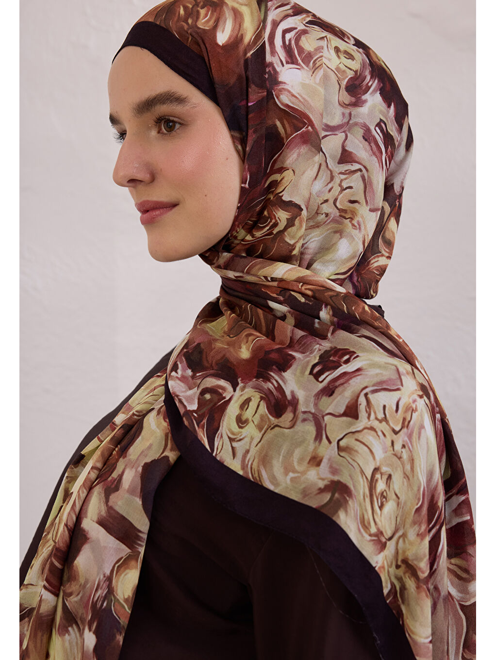 Kahverengi Nerıssa Desen Rami Şal Kahve-2