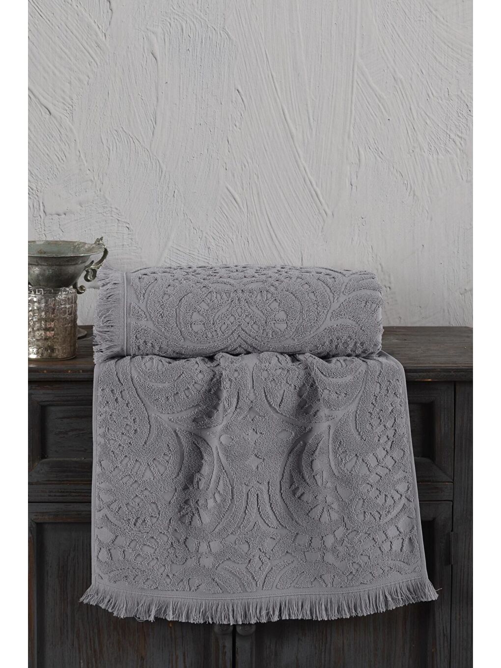 Gri Jacquard %100 Pamuk Banyo Havlusu 90x150 cm