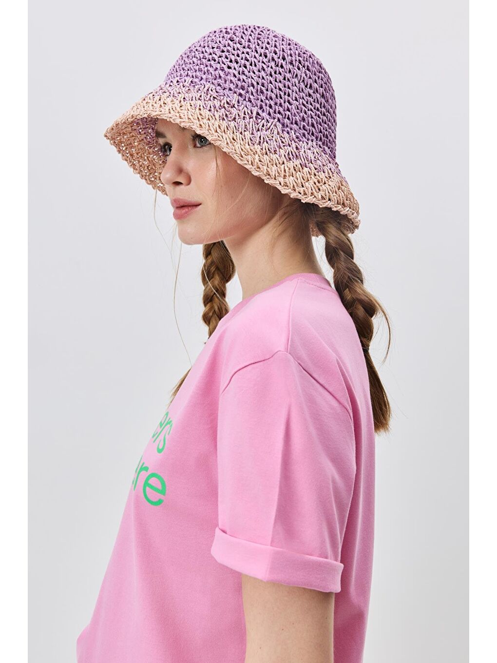El Örgüsü Hasır Şapka Y8210 Lila-1