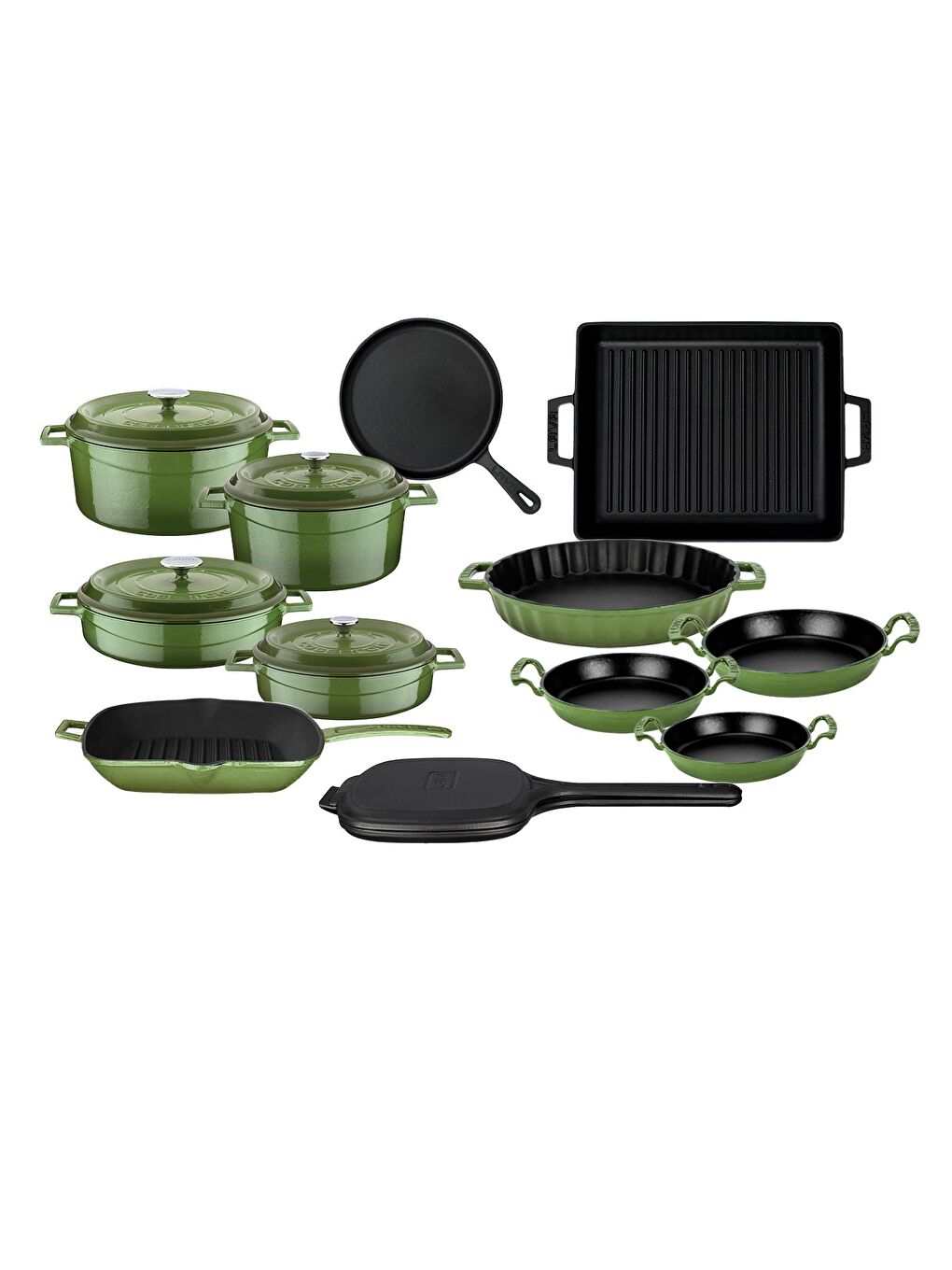 Yeşil Döküm 12x Trendy Serisi 17 Parça Tencere & Tava Seti-1