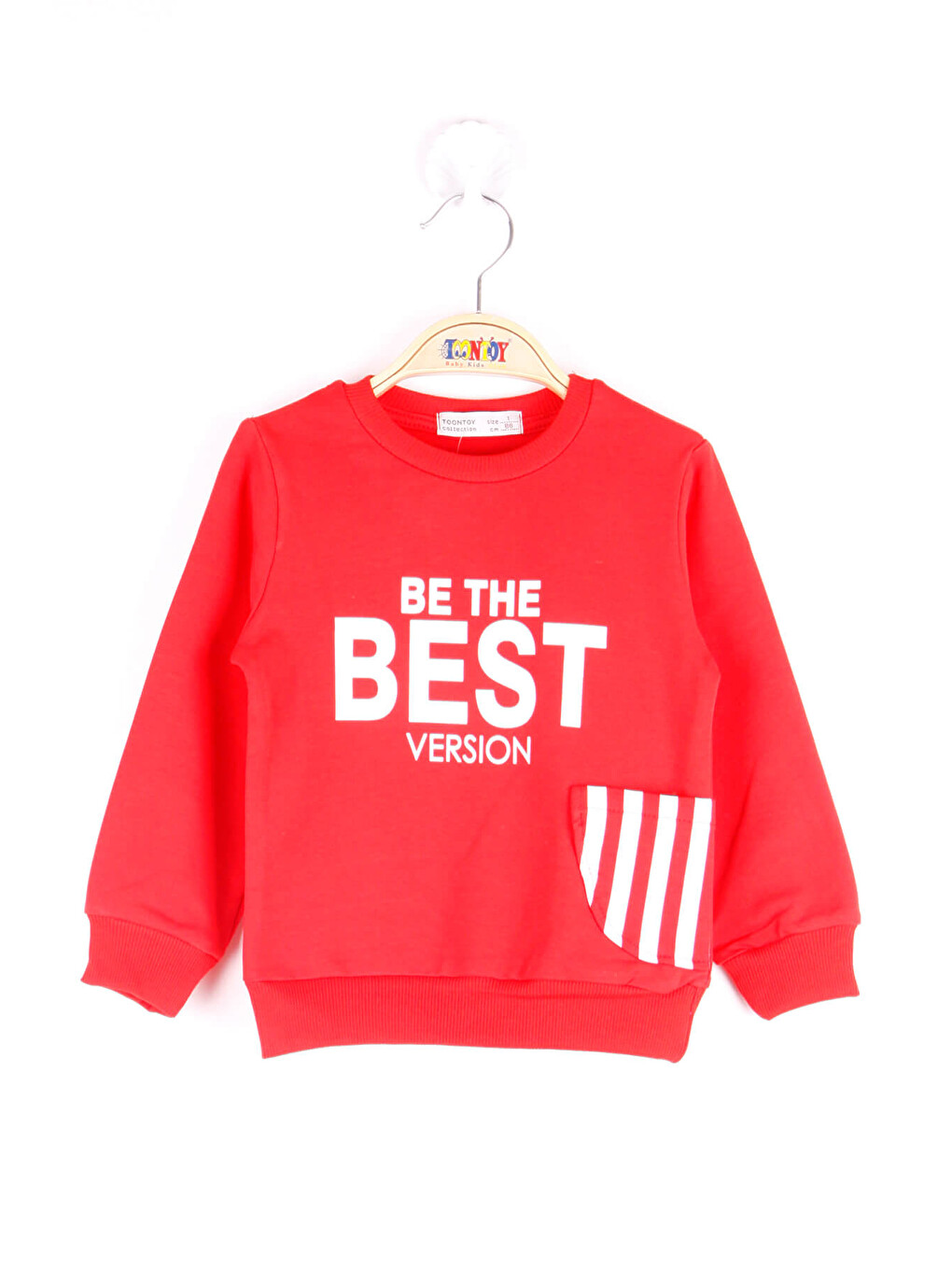 Kırmızı Erkek Çocuk Çizgili Cepli Sweatshirt