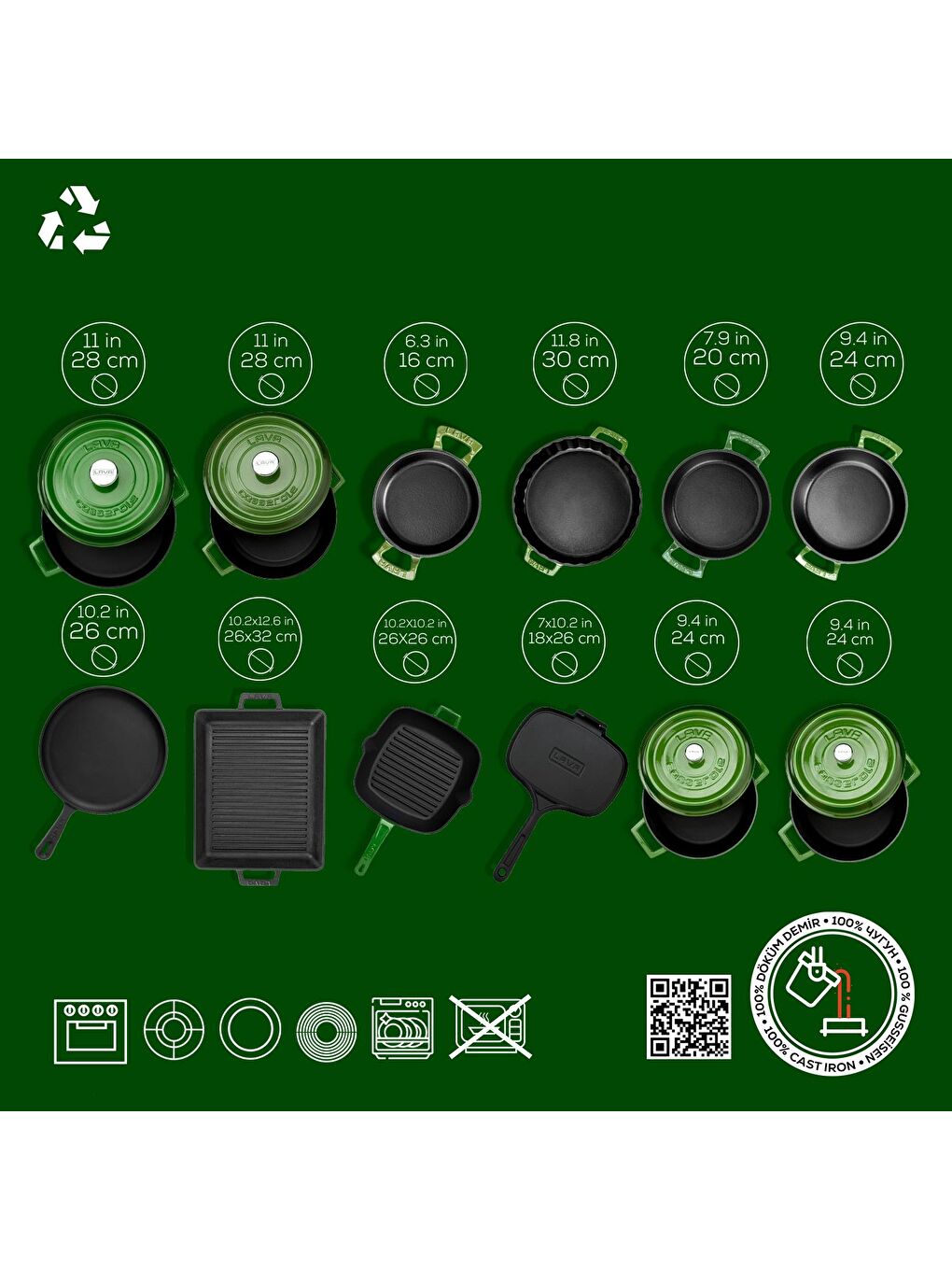 Yeşil Döküm 12x Trendy Serisi 17 Parça Tencere & Tava Seti-4
