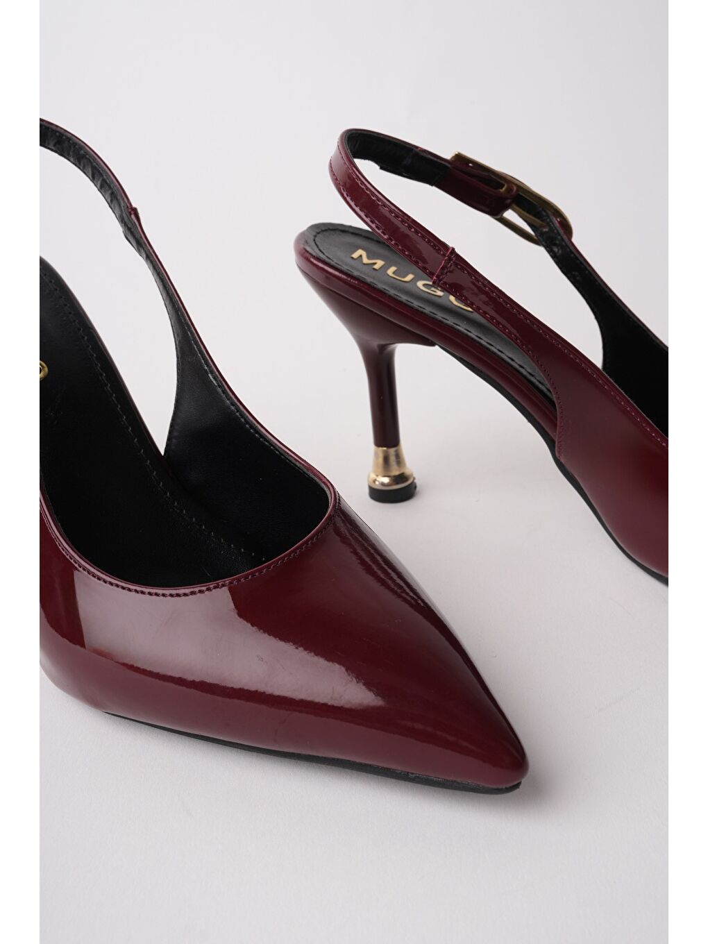 Bordo CHİC Sivri Burun Arkası Açık Kadın Topuklu Ayakkabı-5