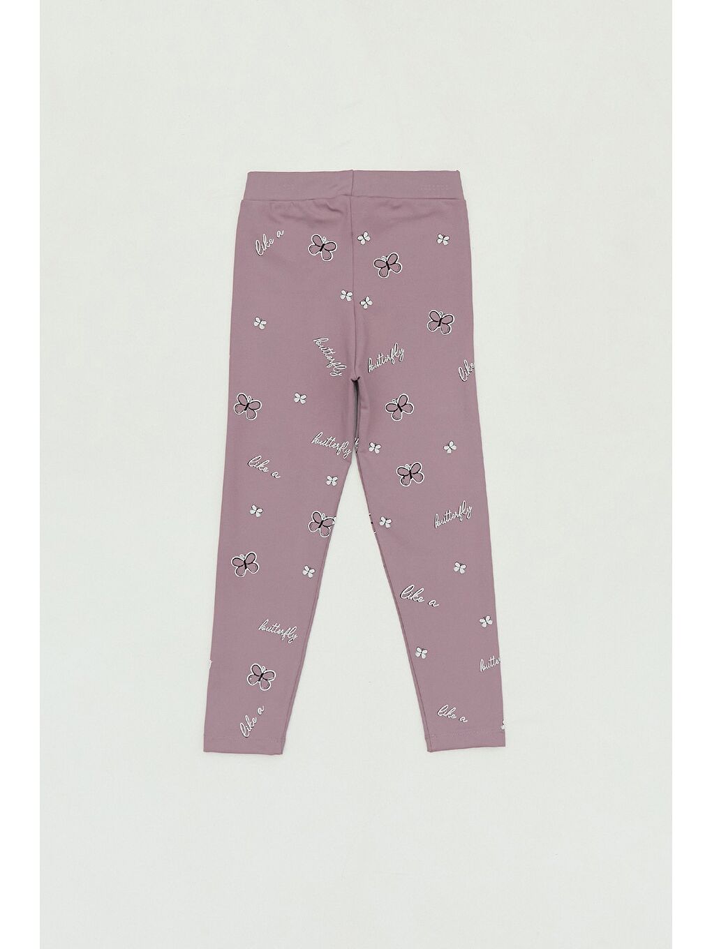 Pembe Kelebek Baskılı Beli Lastikli Kız Çocuk Tayt-1