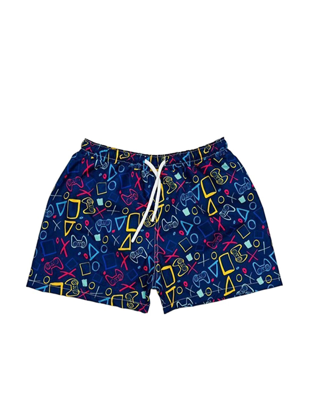 Siyah Erkek Çocuk Su Tutmaz Paraşüt Kumaş Karakter Baskılı Bel Bağcıklı Şort Mayo File Ağ