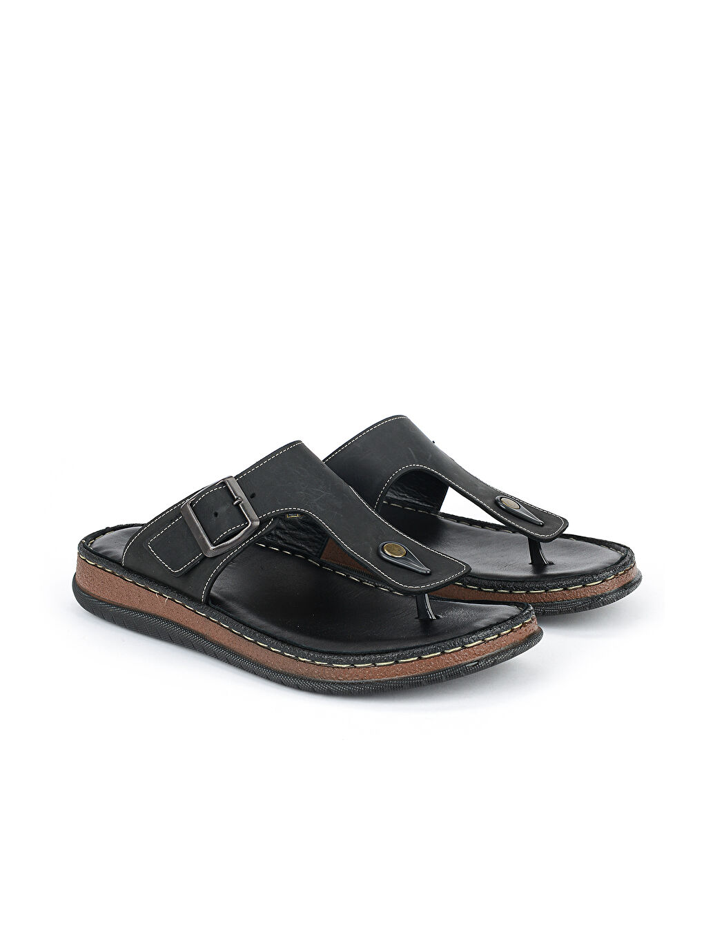 Erkek Hakiki Deri Terlik 1611045ZS8 Siyah-1