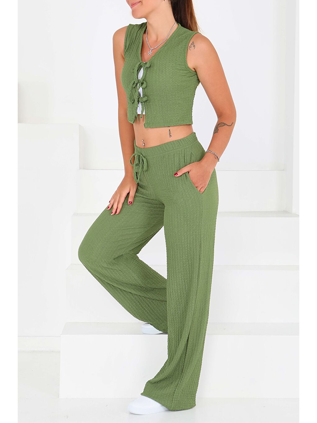 Önü Bağlamalı Takım Haki - 27537-3