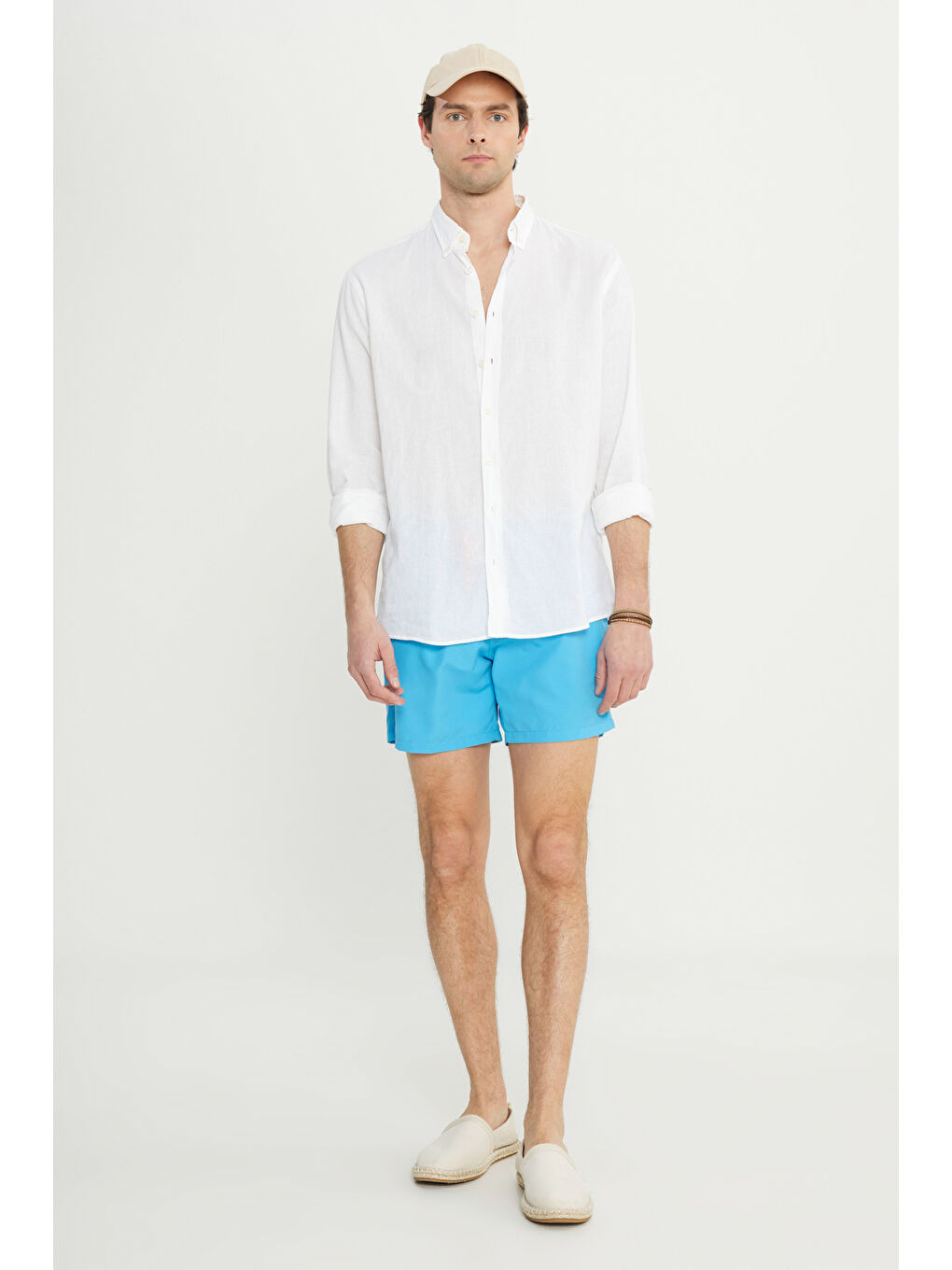 Erkek Mavi Standart Fit Normal Kesim Cepli Hızlı Kuruyan Desenli Deniz Şortu-3