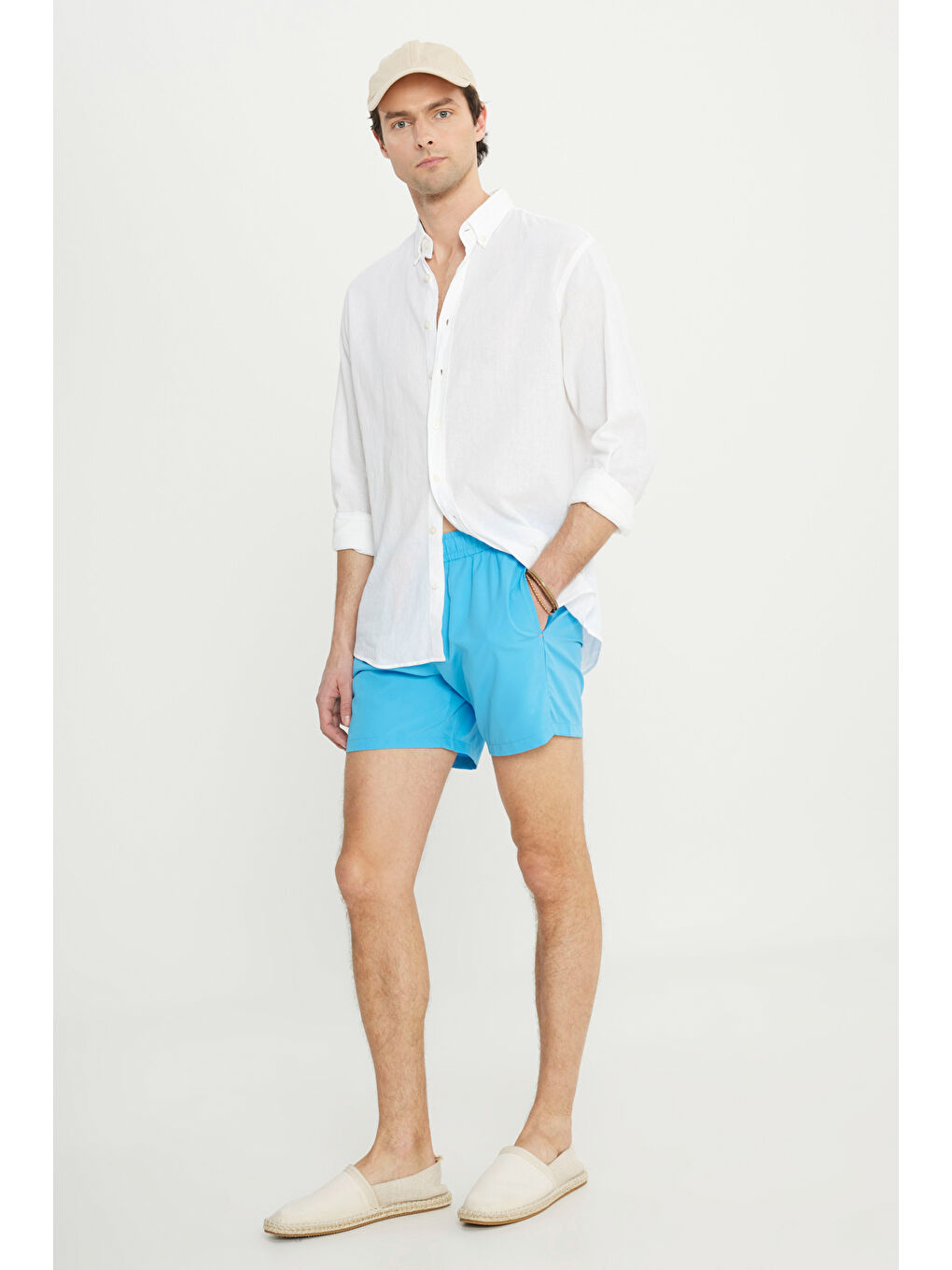 Erkek Mavi Standart Fit Normal Kesim Cepli Hızlı Kuruyan Desenli Deniz Şortu-5