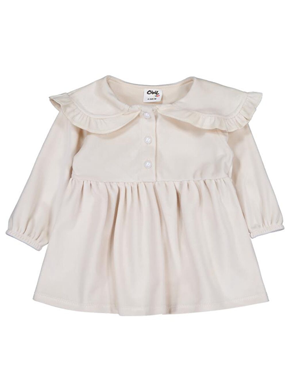 Baby Eteği Büzgülü 6-18 Ay Jile ve Elbise - Bej 12-18 Ay