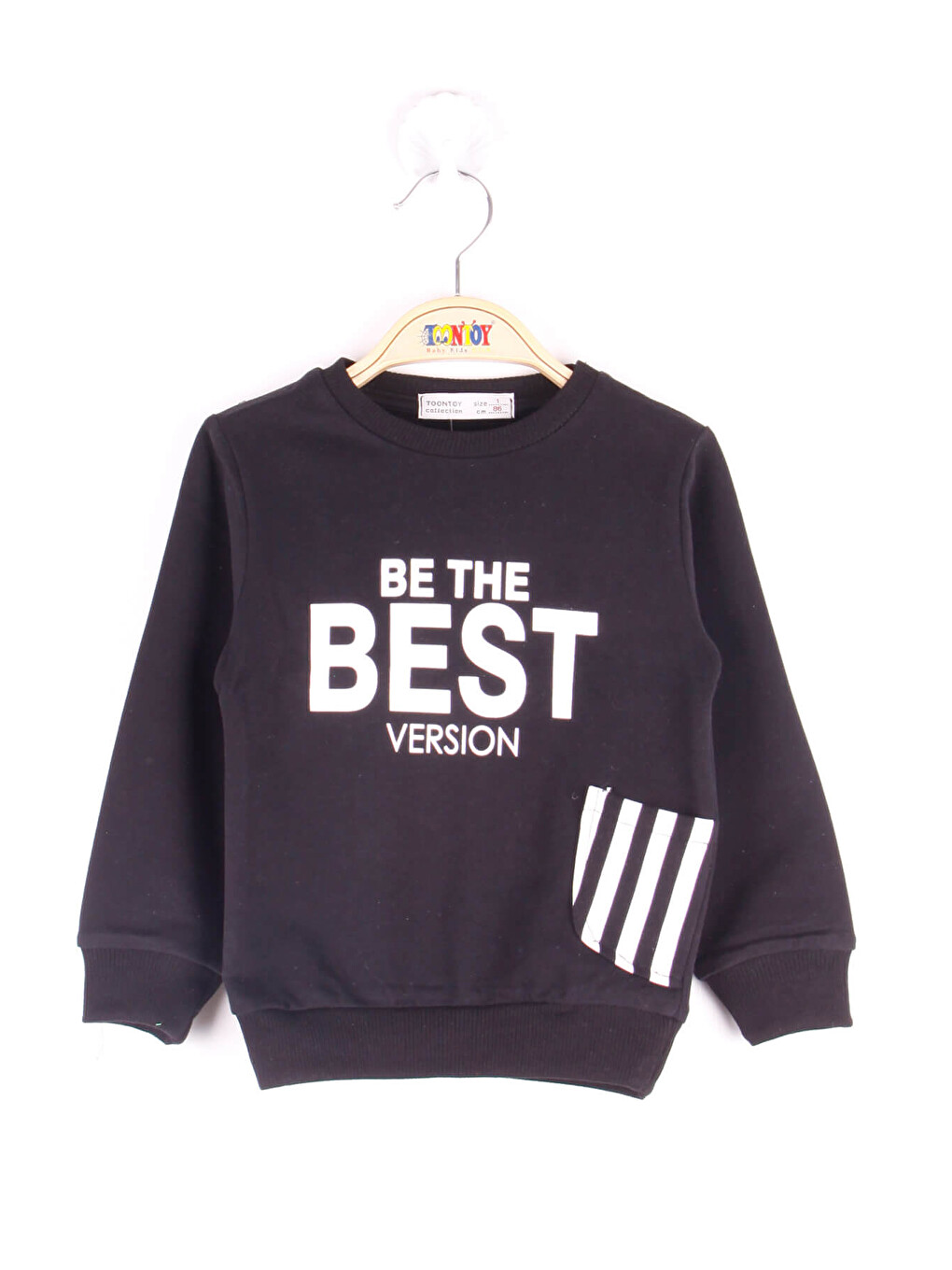 Siyah Erkek Çocuk Çizgili Cepli Sweatshirt