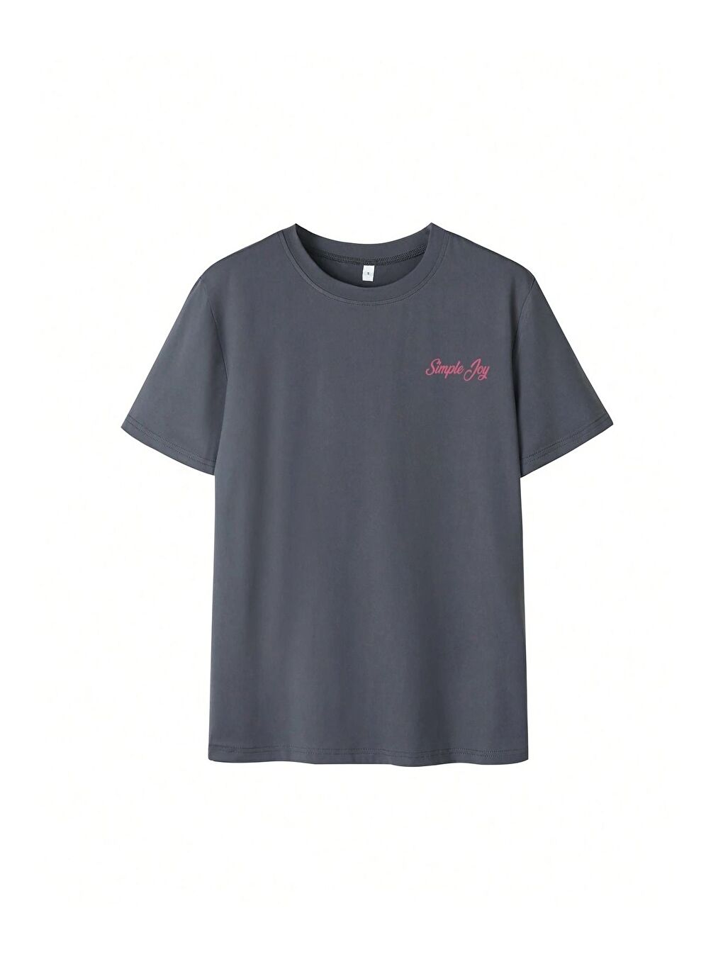 Gri Kadın Füme Simple Joy Baskılı Oversize Tişört-1