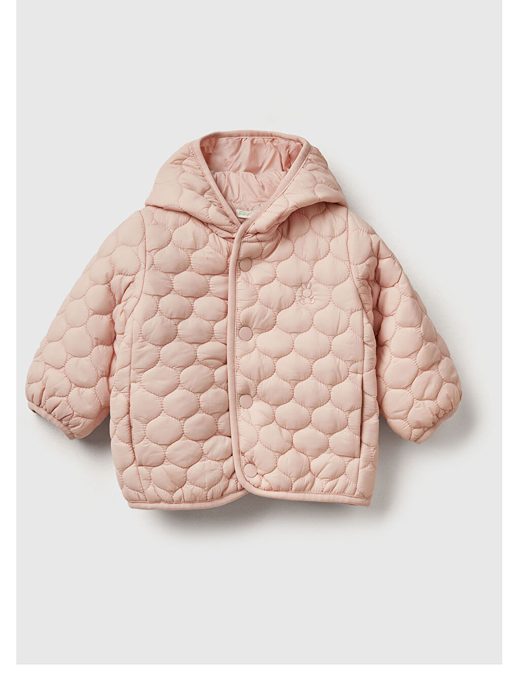 Bebek Toz Pembe Tavşan İşlemeli Kapitone Çıtçıtlı Kapüşonlu Ceket