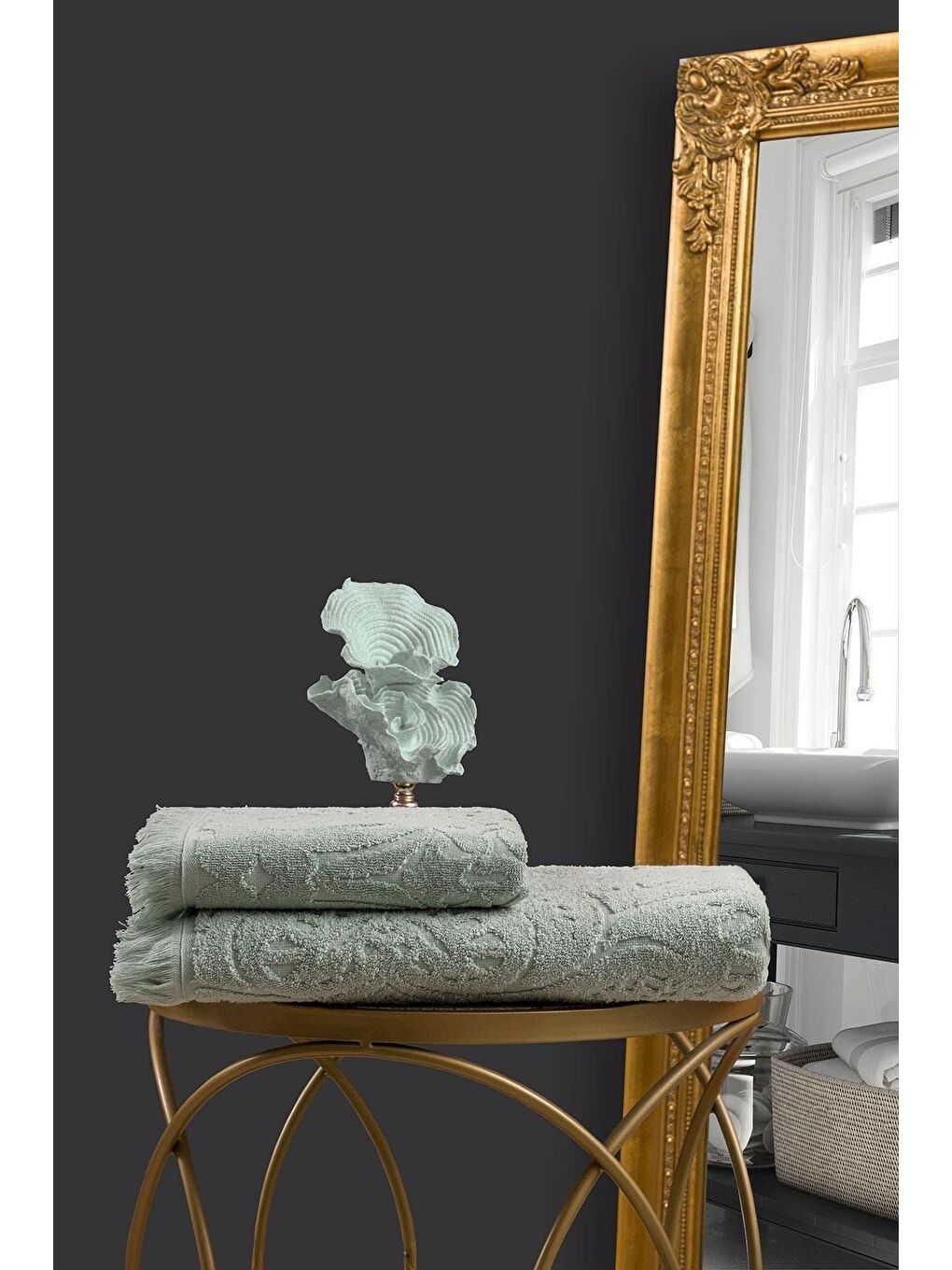 Yeşil Jacquard %100 Pamuk Banyo Havlusu 90x150 cm-1