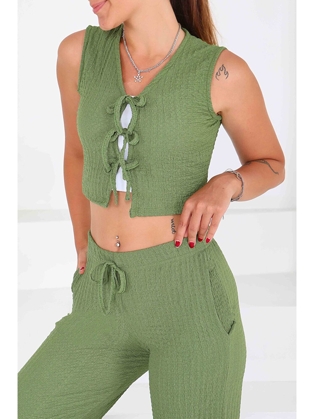 Önü Bağlamalı Takım Haki - 27537-4