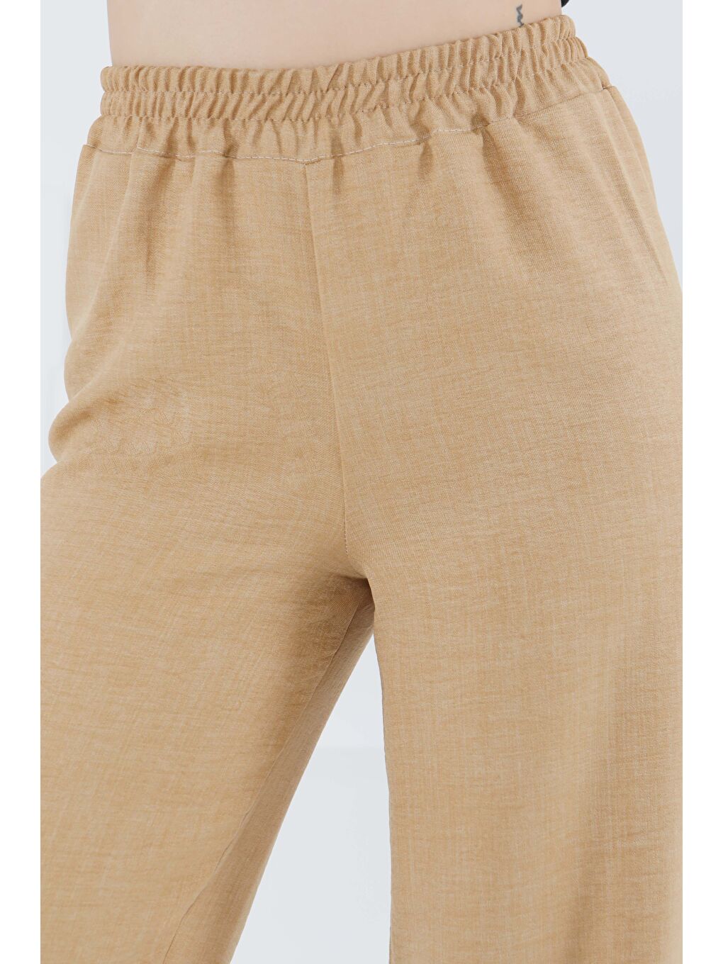 Bej Beli Lastikli Salaş Pantolon Vizon - 27461-3