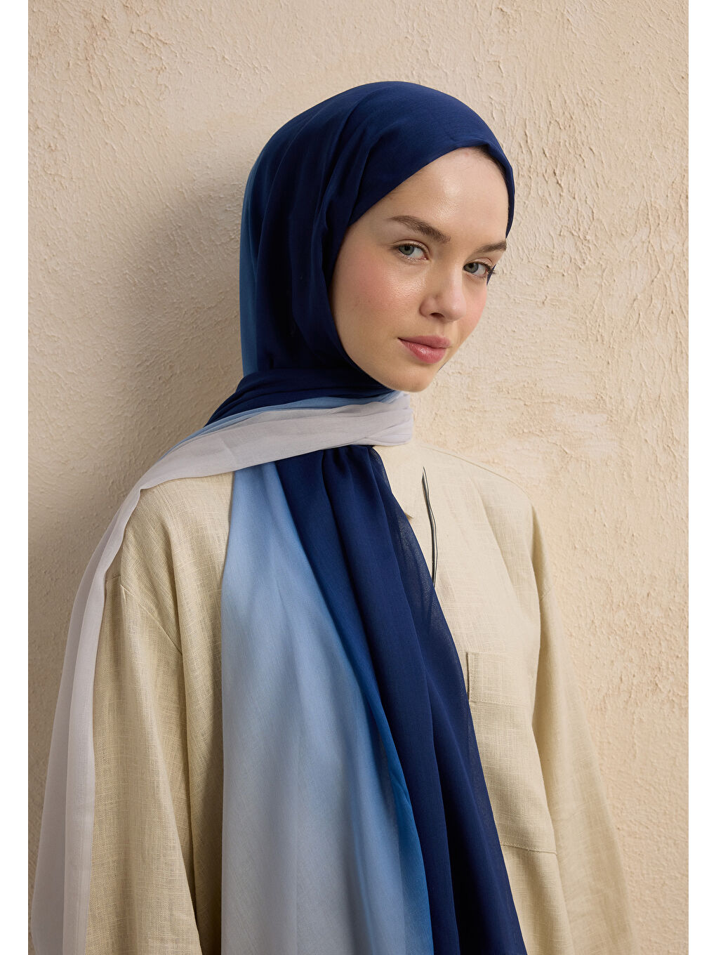 Modal Degrade Şal Lacivert-Gümüş-1