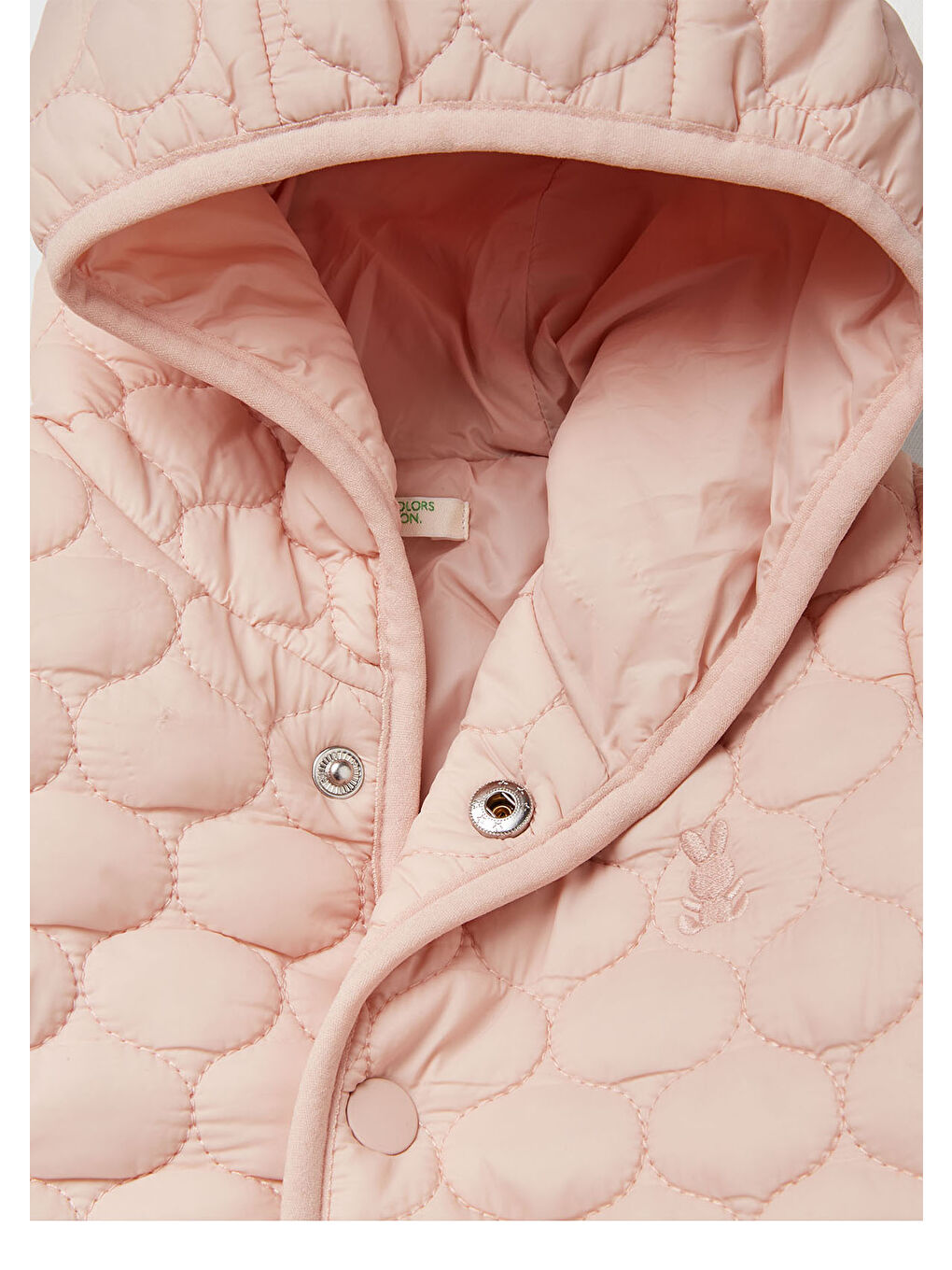 Bebek Toz Pembe Tavşan İşlemeli Kapitone Çıtçıtlı Kapüşonlu Ceket-2