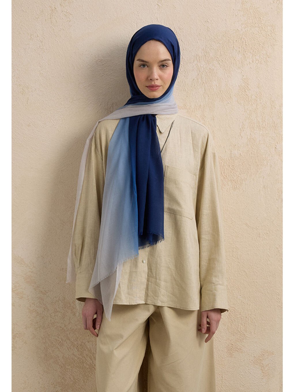 Modal Degrade Şal Lacivert-Gümüş-3