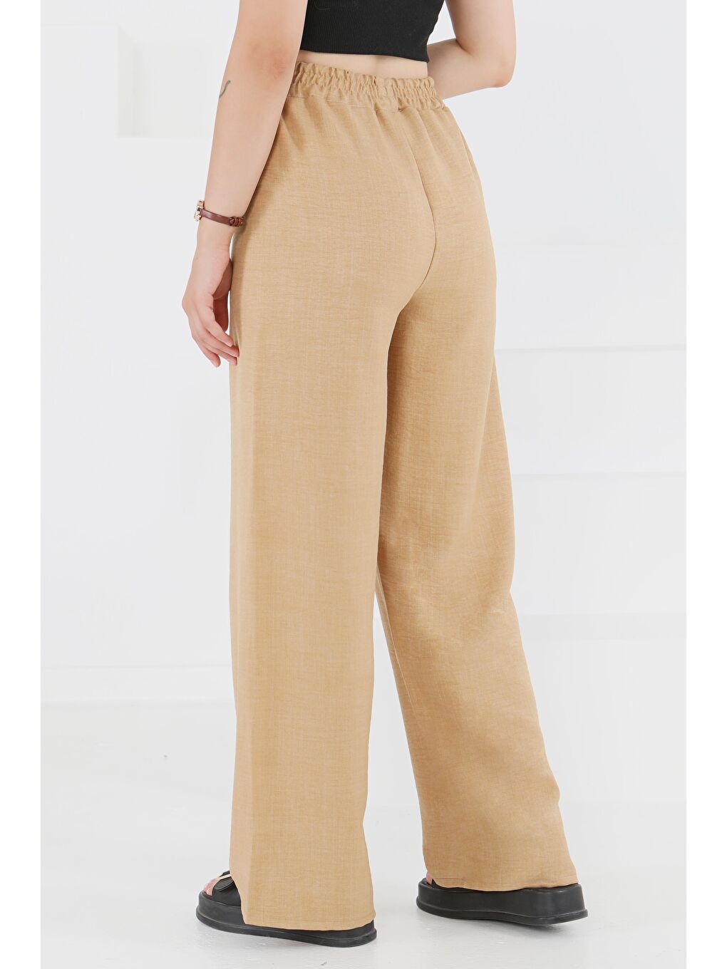 Bej Beli Lastikli Salaş Pantolon Vizon - 27461-4