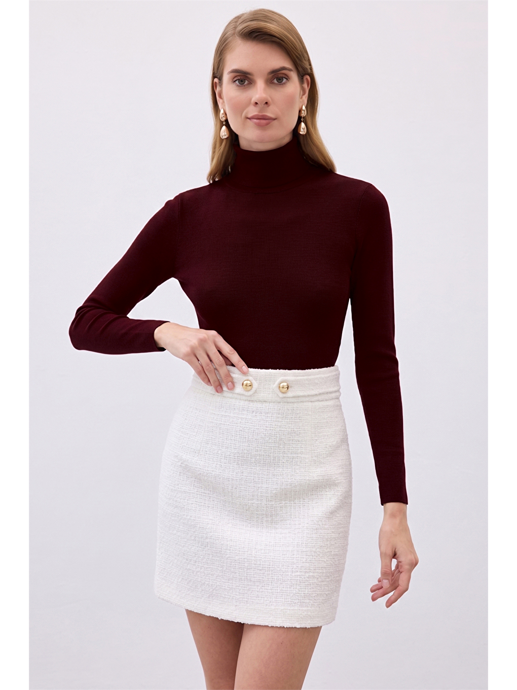 Tam Balıkçı Triko - Koyu Bordo-1