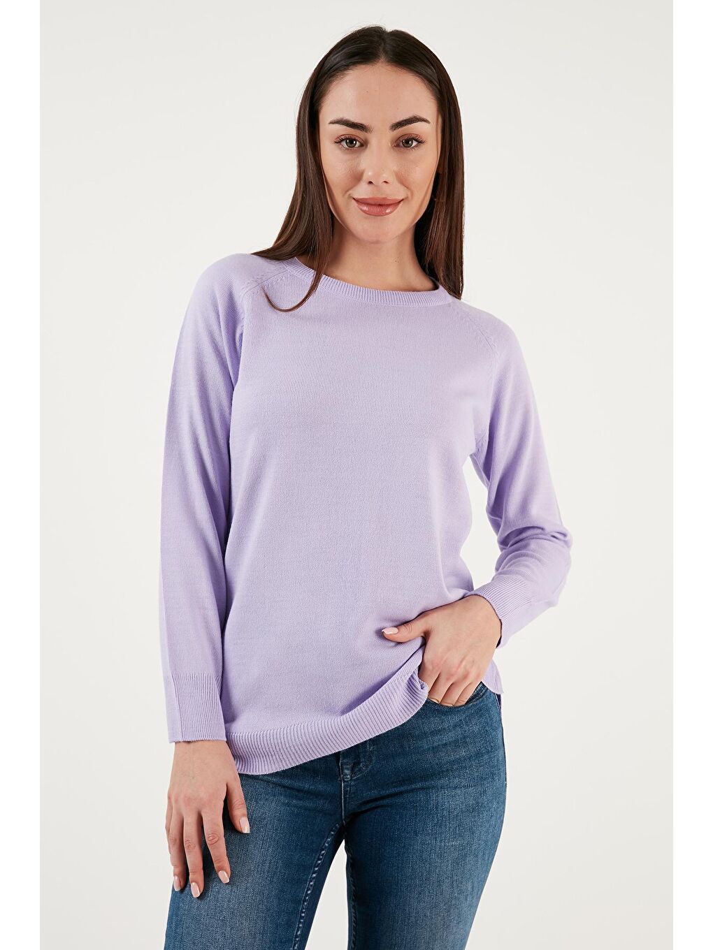 Fashion Friends Lila Bisiklet Yaka Yırtmaç Detaylı Regular Fit Kadın Tunik 23K0242K1 - 1