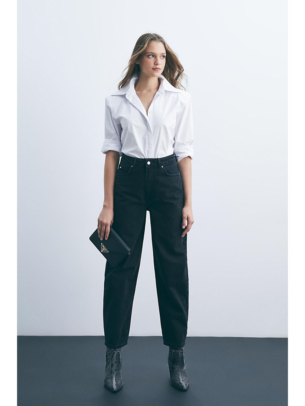 Siyah Yüksel Bel Barrel Jeans