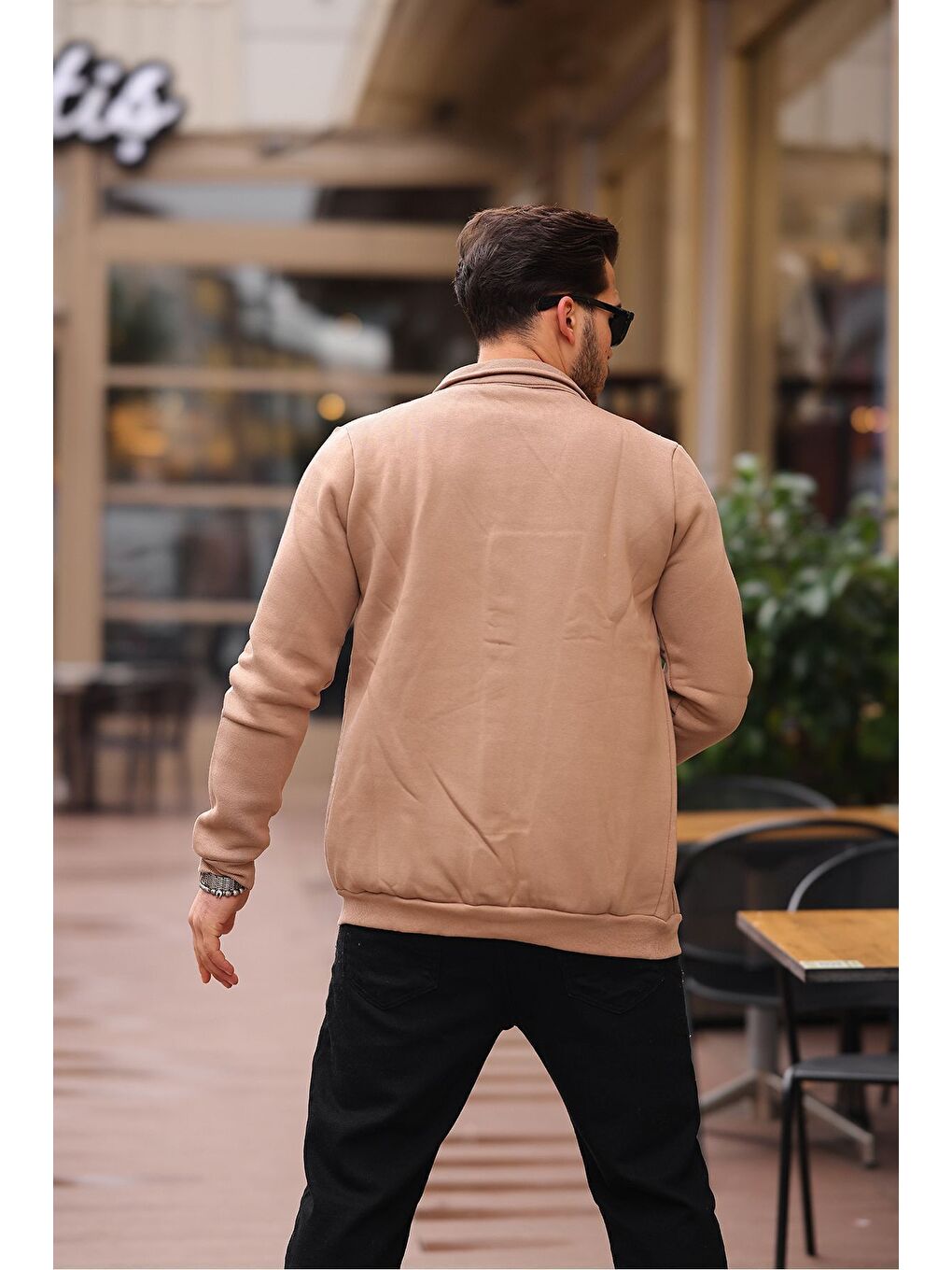 Bej Çıtçıtlı Cepli İçi Şardonlu Sweatshirt Ceket-3