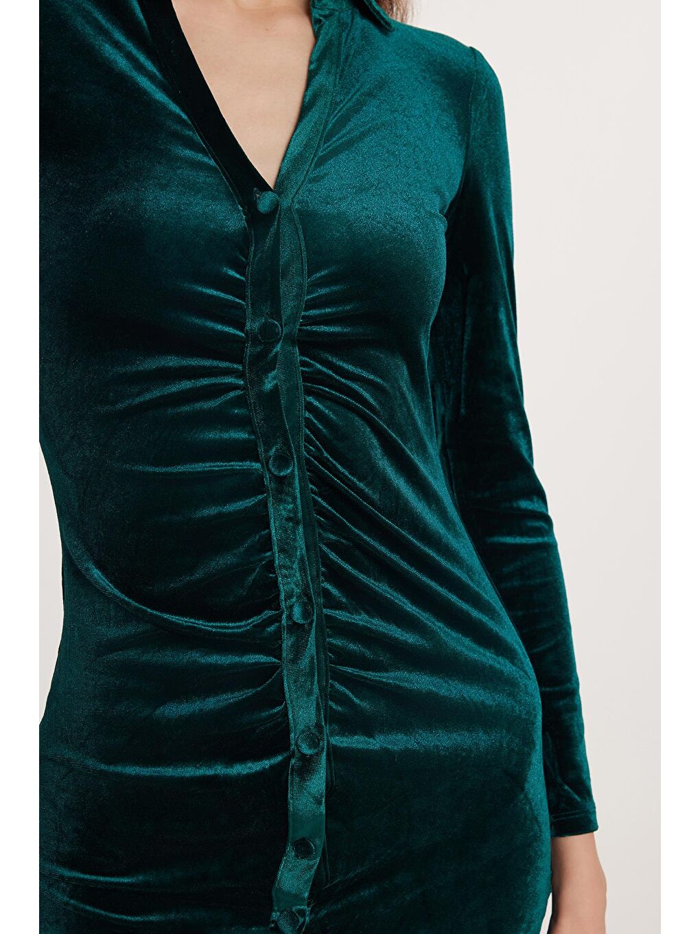 Kadın Slim Fit Dar Kesim Kısa Kol Yeşil Mini Boy Elbise-2