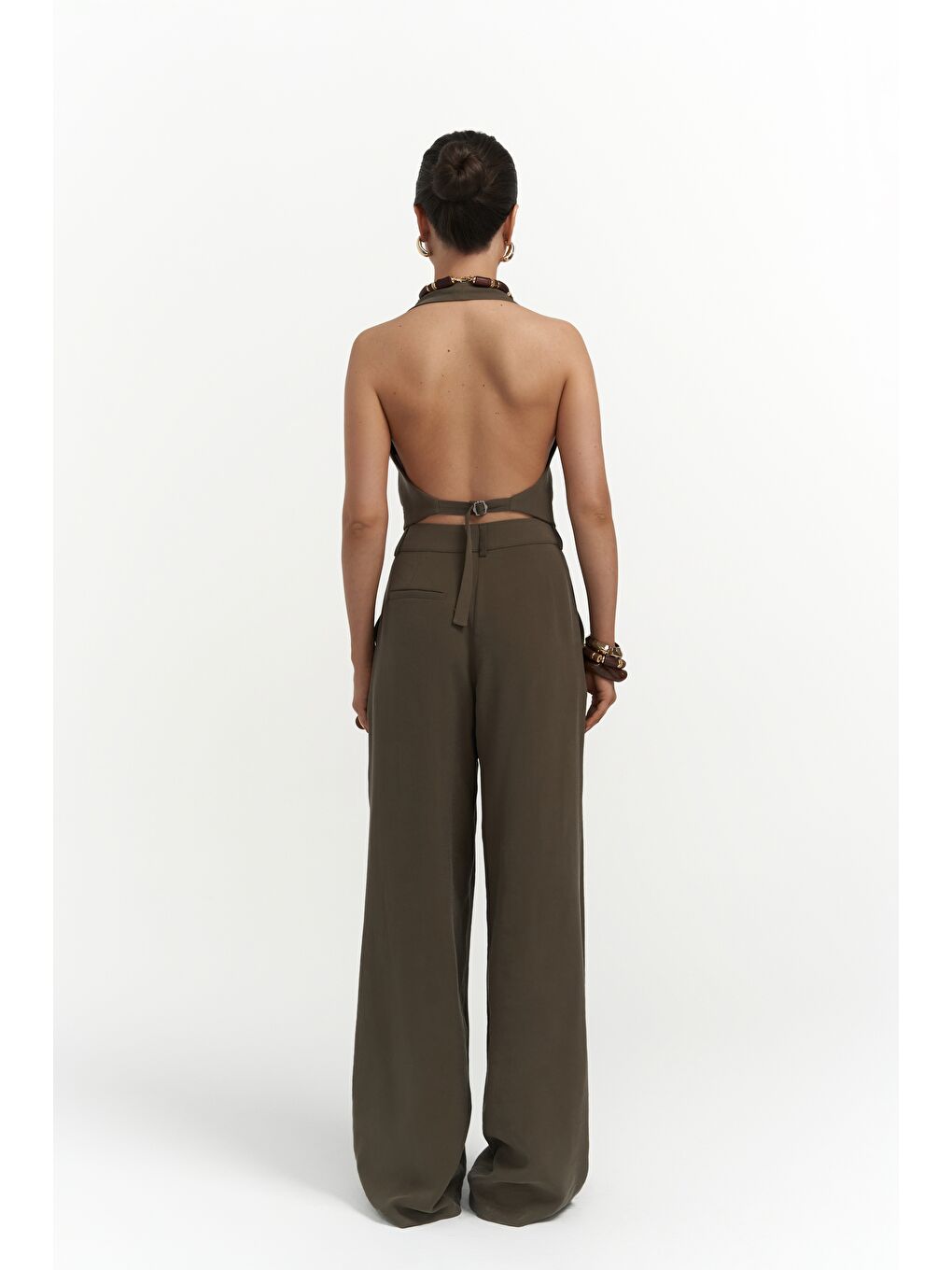 Pailey Sırt Dekolteli Haki Yelek Pantolon Takım-2