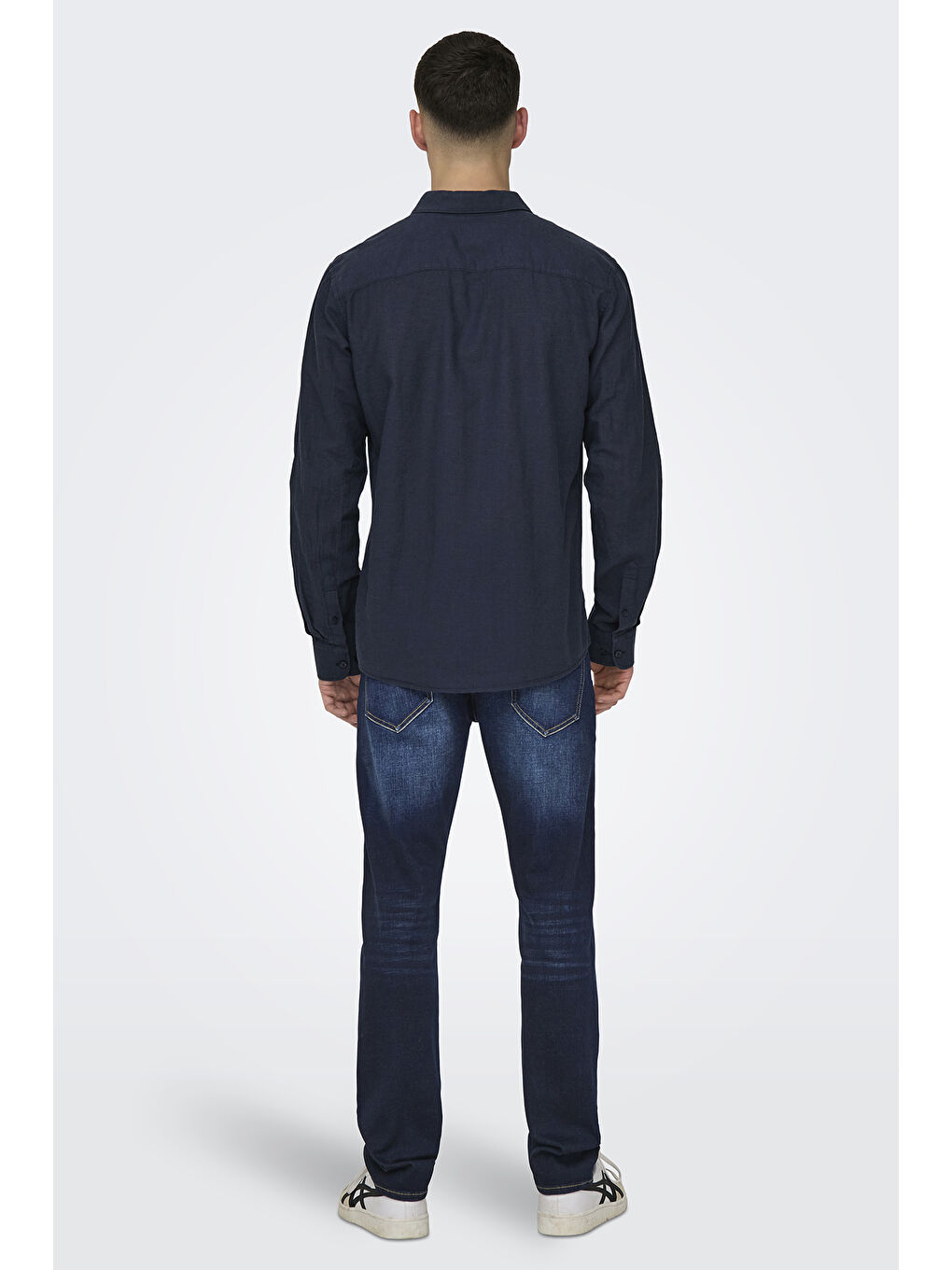 Lacivert Onscaiden Keten ve Pamuk Karışımlı Slim Fit Gömlek 22012321-3