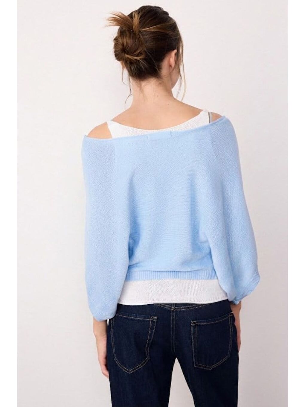 Bebe Mavi Geniş Yaka Çift Katlı Triko Kazak Mg2780-2